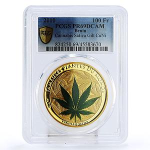 Benin 100 francs Famous World Plants Cannabis Sativa PR69 PCGS Gilt CuNi 2010