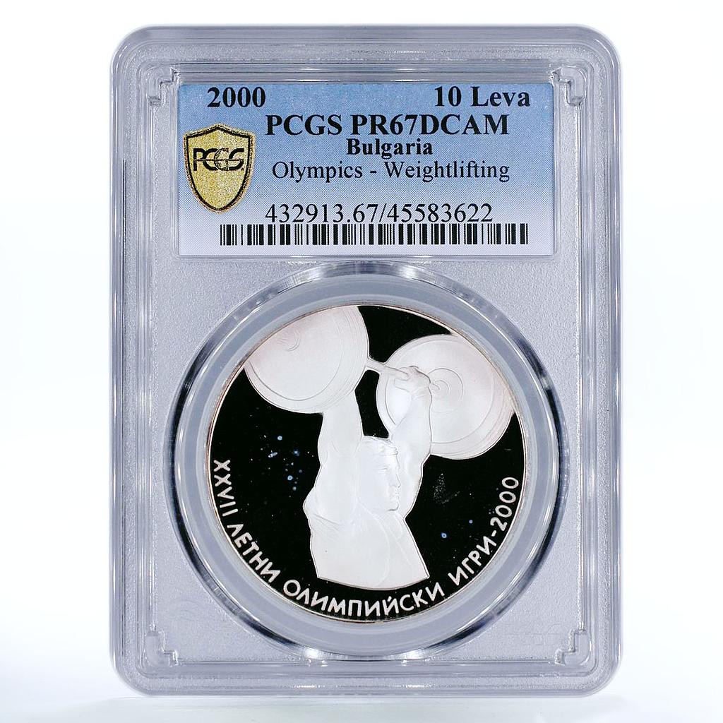 Bulgaria 10 leva 27 Summer Olympic Games Weightlifting PR67 PCGS silver 2000
