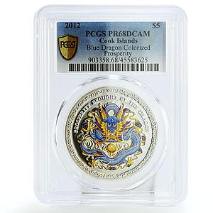 Cook Islands 5 $ Year of Dragon Blue Prosperity PR68 PCGS silver coin 2012