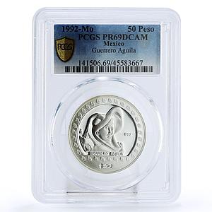 Mexico 50 pesos Guererro Aguila Eagle Warrior PR69 PCGS silver coin 1992
