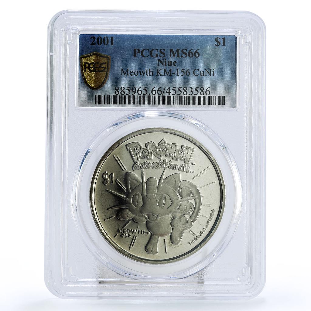 Niue 1 dollar Pokemon Meowth MS66 PCGS copper-nickel coin 2001