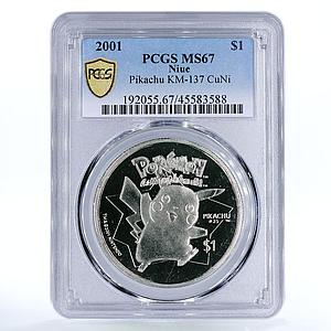 Niue 1 dollar Pokemon Pikachu MS67 PCGS copper-nickel coin 2001