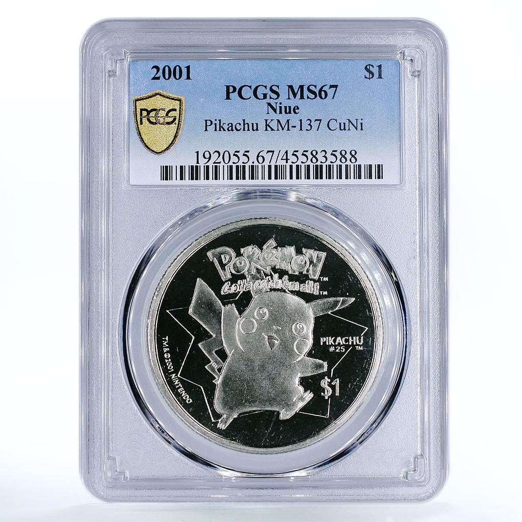 Niue 1 dollar Pokemon Pikachu MS67 PCGS copper-nickel coin 2001