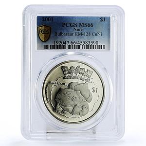 Niue 1 dollar Pokemon Bulbasaur MS66 PCGS copper-nickel coin 2001