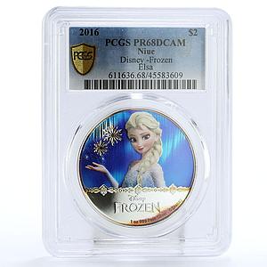 Niue 2 dollars Disney Frozen series Queen Elsa PR68 PCGS silver coin 2016