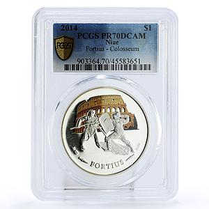 Niue 1 dollar Fortius Colosseum PR70 PCGS color silver coin 2014