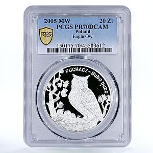 Poland 20 zlotych Eagle Owl World Animals series PR70 PCGS silver coin 2005