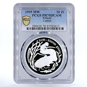 Poland 20 zlotych Wels Catfish World Animals series PR70 PCGS silver coin 1995