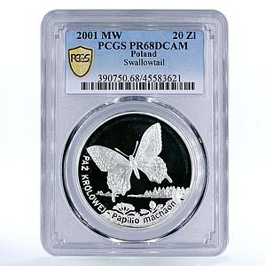 Poland 20 zlotych Swallowtail World Animals series PR68 PCGS silver coin 2001