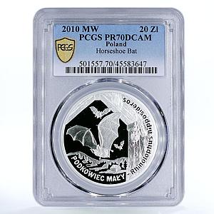 Poland 20 zlotych Lesser Horseshoe Bat World Animals PR70 PCGS silver 2010