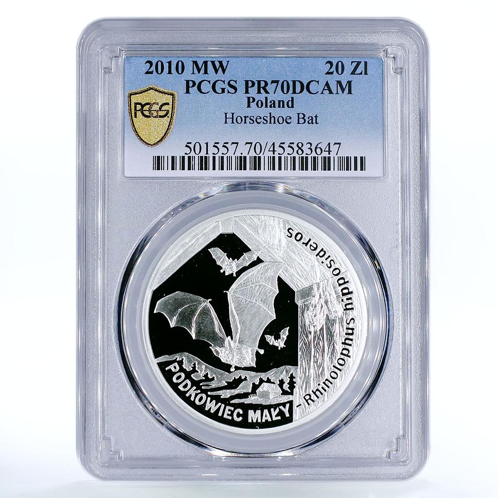 Poland 20 zlotych Lesser Horseshoe Bat World Animals PR70 PCGS silver 2010