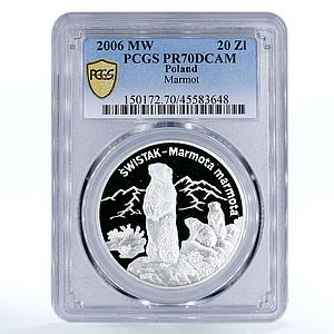 Poland 20 zlotych Marmot Marmota World Animals series PR70 PCGS silver coin 2006