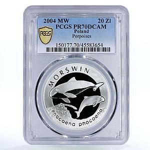 Poland 20 zlotych Porpoise World Animals series PR70 PCGS silver coin 2004