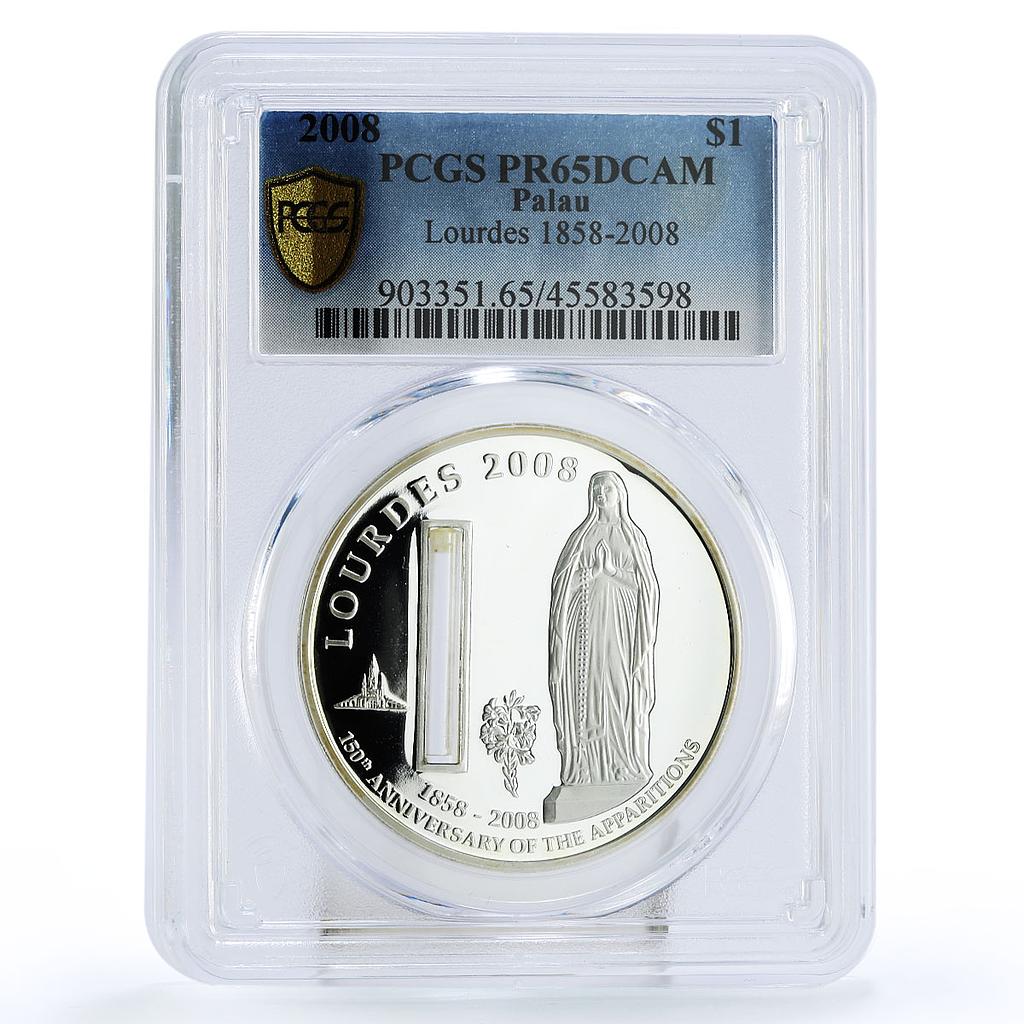 Palau 1 dollar 150th Anniversary of Apparitions Lourdes PR65 PCGS CuNi coin 2008