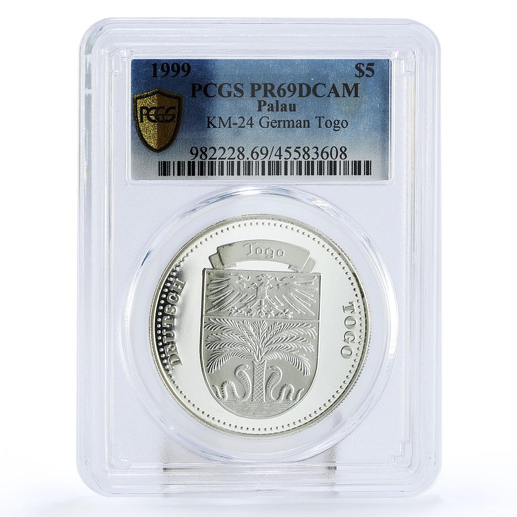 Palau 5 $ International Coins series German Togo PR69 PCGS silver coin 1999