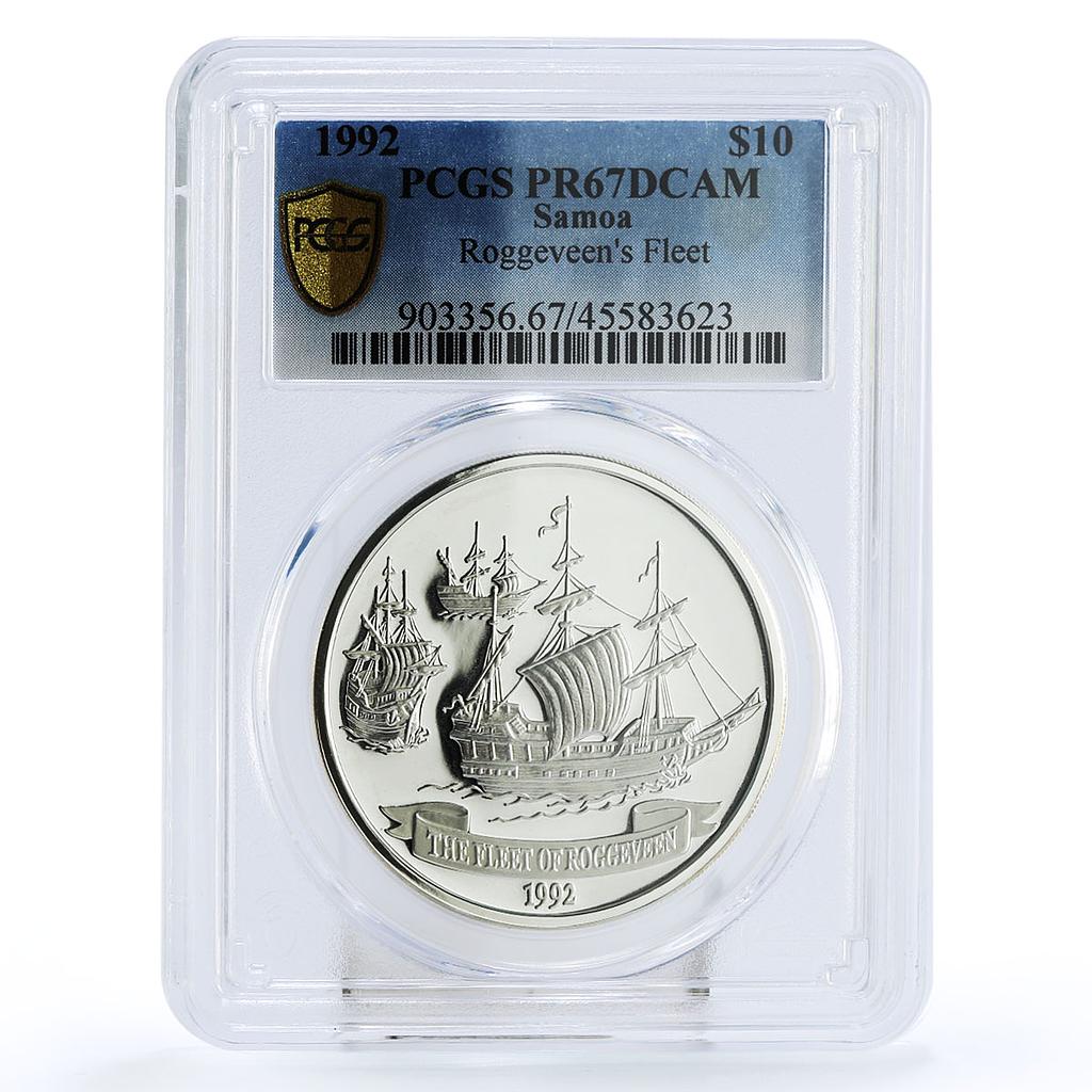 Samoa 10 dollars Roggeveen's Fleet Ship PR67 PCGS silver coin 1992