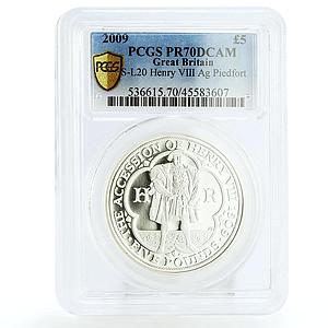 Britain 5 pounds Jubilee of King Henry VIII PR70 PCGS piedfort silver coin 2009