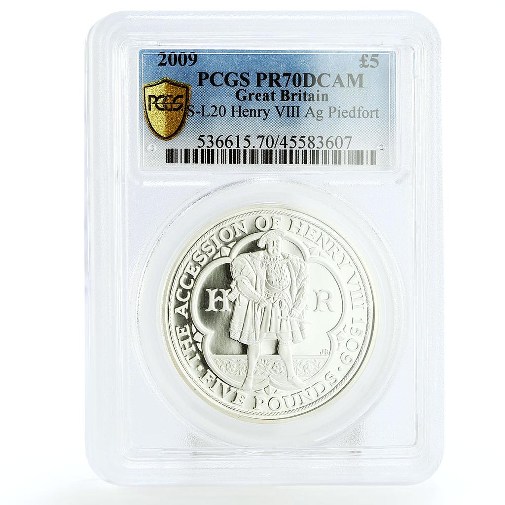 Britain 5 pounds Jubilee of King Henry VIII PR70 PCGS piedfort silver coin 2009