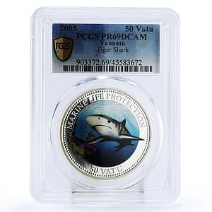 Vanuatu 50 vatu Marine Life Protection Tiger Shark PR69 PCGS silver coin 2005