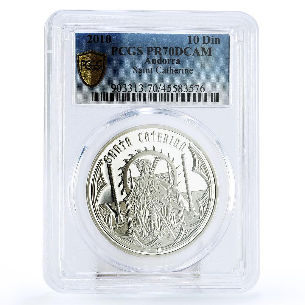 Andorra 10 dinars Holy Helpers St. Catherine PR70 PCGS silver coin 2010