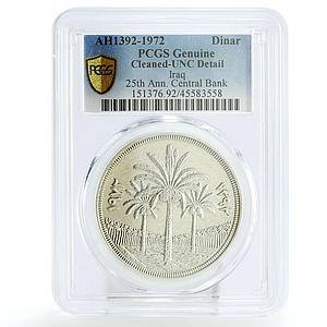 Iraq 1 dinar 25th Anniversary of Central Bank UNC Details PCGS silver coin 1972