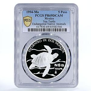 Mexico 5 pesos Pacific Ridley Sea Turtle PR69 PCGS proof silver coin 1994