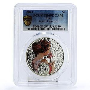 Niue 1 $ Alphonse Mucha Zodiac Signs series Taurus PR69 PCGS silver coin 2011