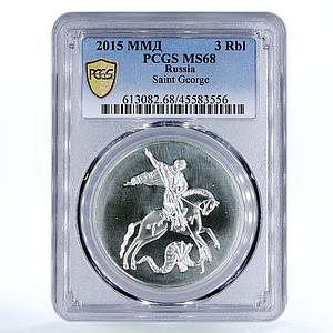 Russia 3 rubles Saint George Victorius Dragon MS68 PCGS silver coin 2015