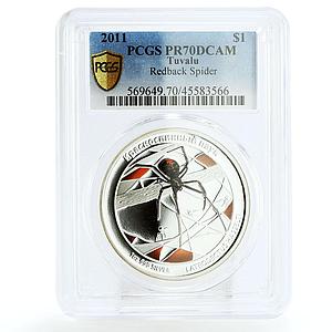 Tuvalu 1 dollar Deadly and Dangerous Redback Spider PR70 PCGS silver coin 2011