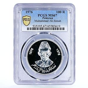 Pakistan 100 rupees Birth of Mohammed Ali Jinnah MS67 PCGS silver coin 1976