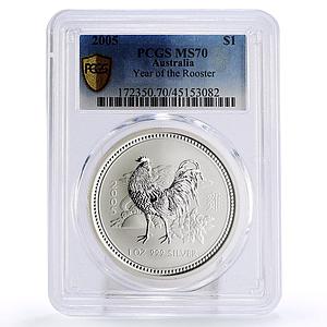 Australia 1 dollar Lunar Series I Year of Rooster MS70 PCGS silver coin 2005