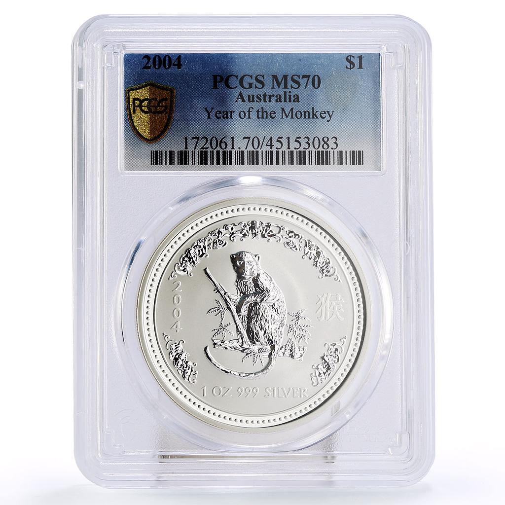 Australia 1 dollar Lunar I Year of the Monkey MS70 PCGS silver coin 2004