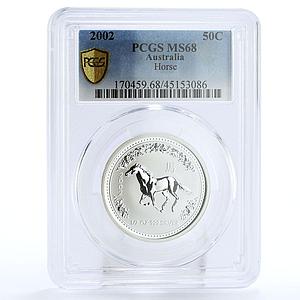 Australia 50 cent Year of the Horse MS68 PCGS silver coin 1/2 oz 2002