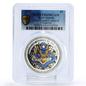 Cook Islands 5 $ Year of Dragon Blue Prosperity PR69 PCGS silver coin 2012