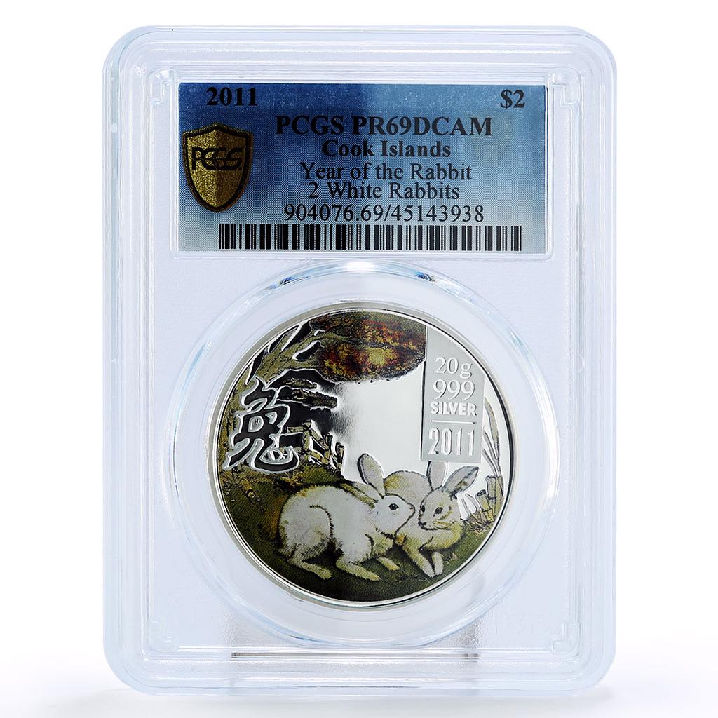 Cook Island 2 $ Year of Rabbit Chinese Lunar White Rabbits PR69 PCGS silver 2011