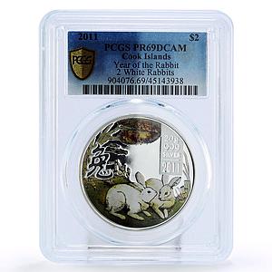 Cook Island 2 $ Year of Rabbit Chinese Lunar White Rabbits PR69 PCGS silver 2011