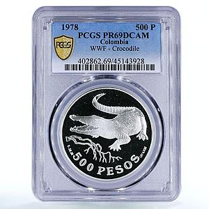 Colombia 500 pesos Endangered Wildlife Crocodile Fauna PR69 PCGS silver 1978