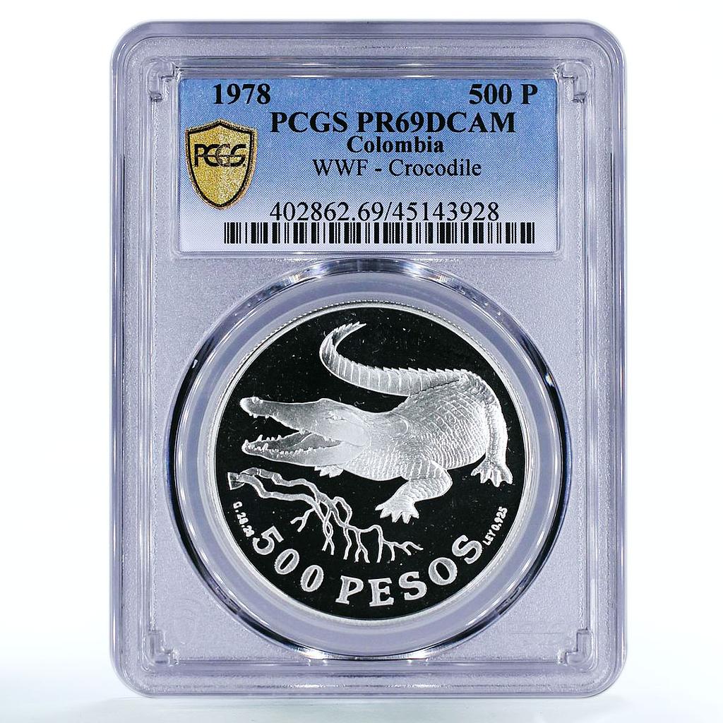 Colombia 500 pesos Endangered Wildlife Crocodile Fauna PR69 PCGS silver 1978