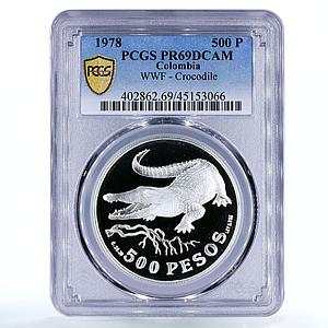 Colombia 500 pesos Endangered Wildlife Crocodile Fauna PR69 PCGS silver 1978