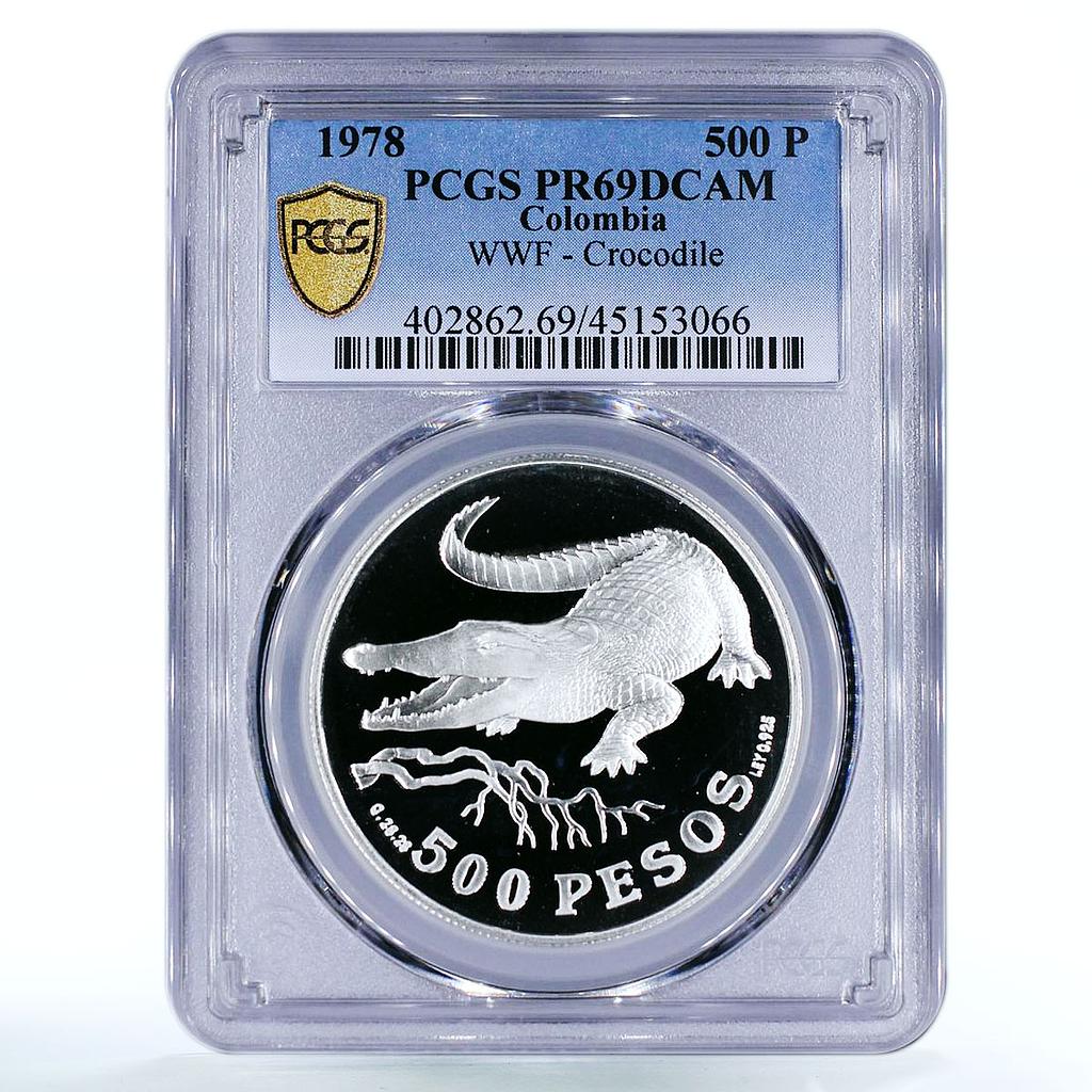 Colombia 500 pesos Endangered Wildlife Crocodile Fauna PR69 PCGS silver 1978