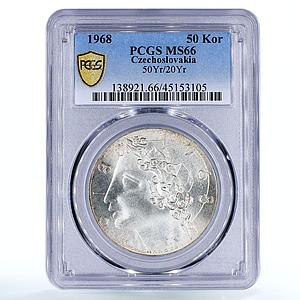 Czechoslovakia 50 korun 50th Jubilee of Independence MS66 PCGS silver coin 1968