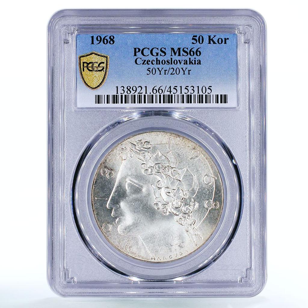 Czechoslovakia 50 korun 50th Jubilee of Independence MS66 PCGS silver coin 1968