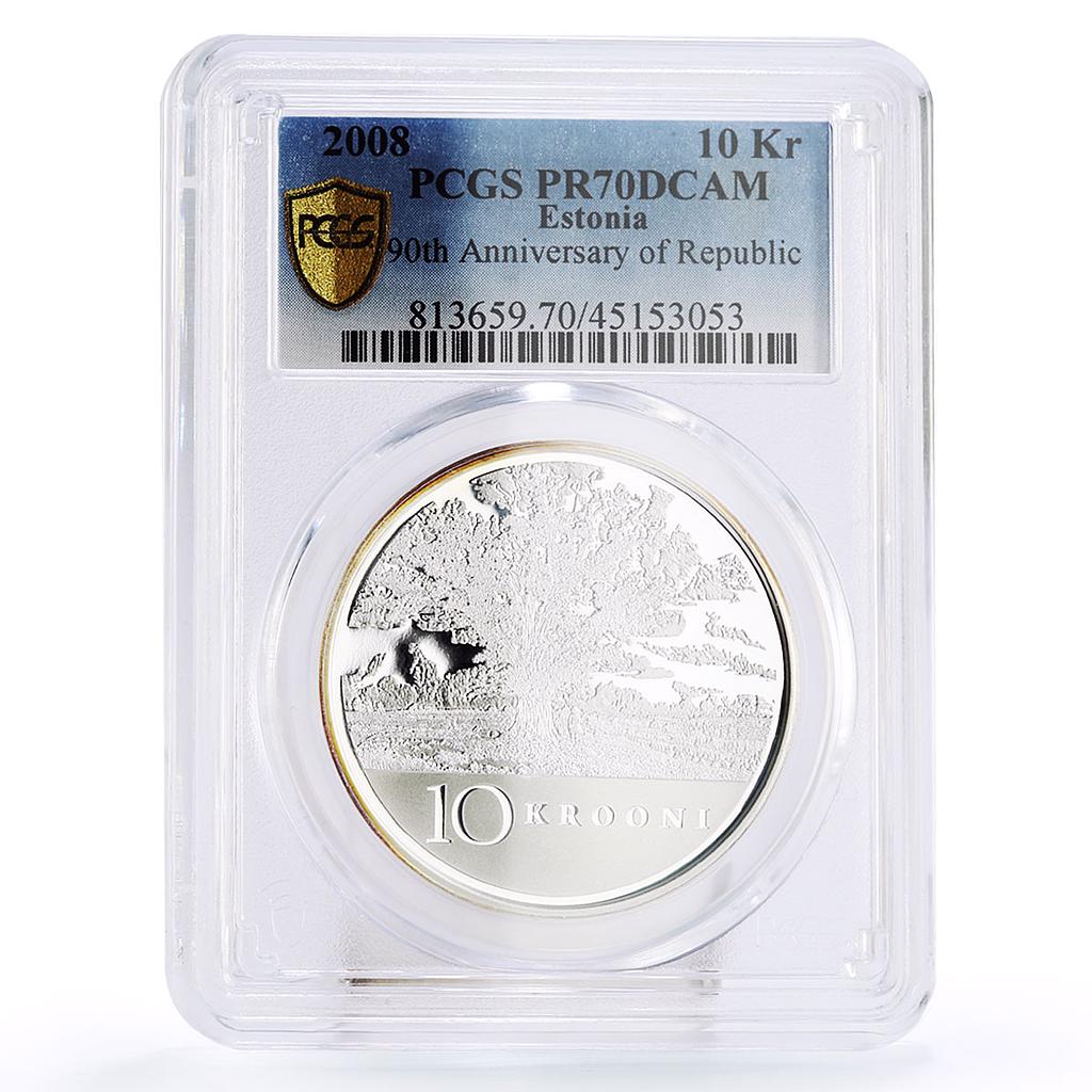 Estonia 10 krooni 90th Anniversary of Republic PR70 PCGS silver coin 1992