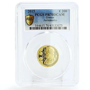 Greece 200 euro Greek Culture Philosophers Archimedes PR70 PCGS gold coin 2015