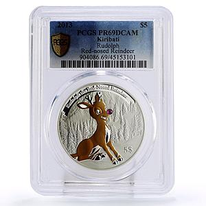 Kiribati 5 dollar Rudolph Rednosed Reindeer PR69 PCGS silver coin 2013