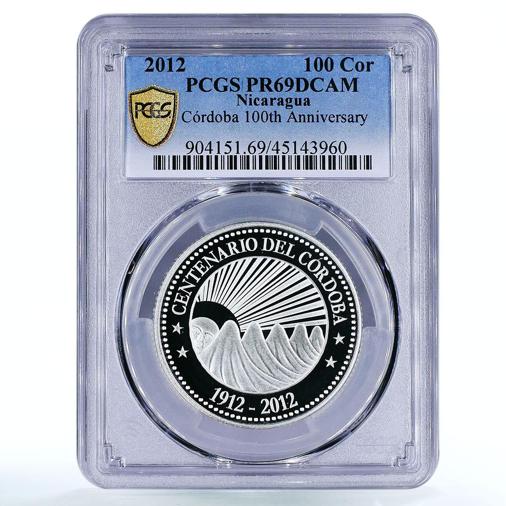 Nicaragua 100 cordobas 100 Anniversary of Cordoba PR69 PCGS silver coin 2012