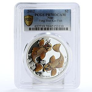Niue 2 dollars Feng Shui Series Koi Fish PR70 PCGS color silver coin 2012