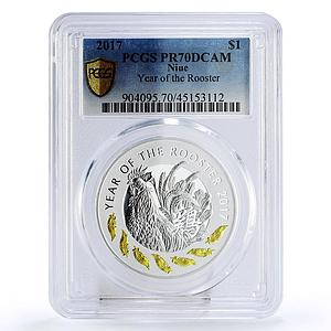 Niue 1 dollar Lunar Calendar Series Year of Rooster PR70 PCGS silver coin 2017