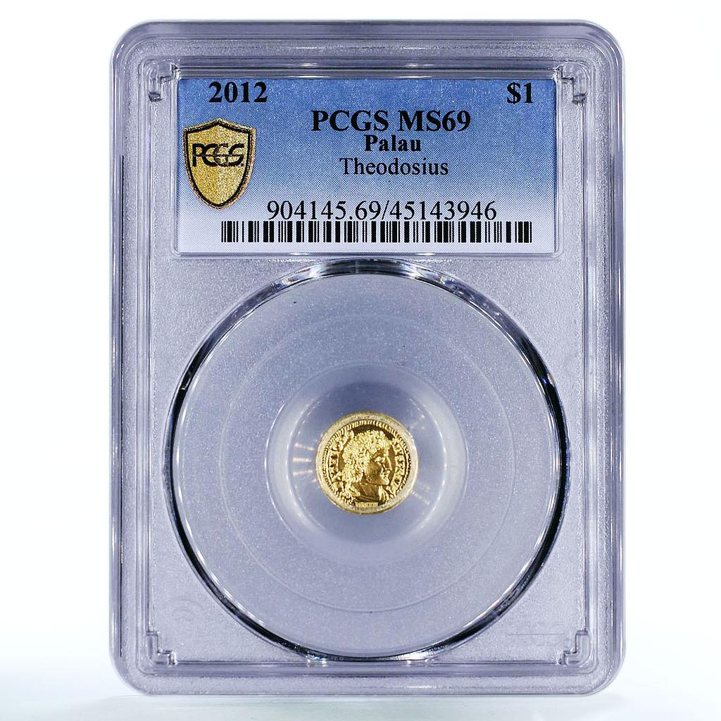 Palau 1 dollar Roman Empire Series Theodosius MS69 PCGS gold coin 2012