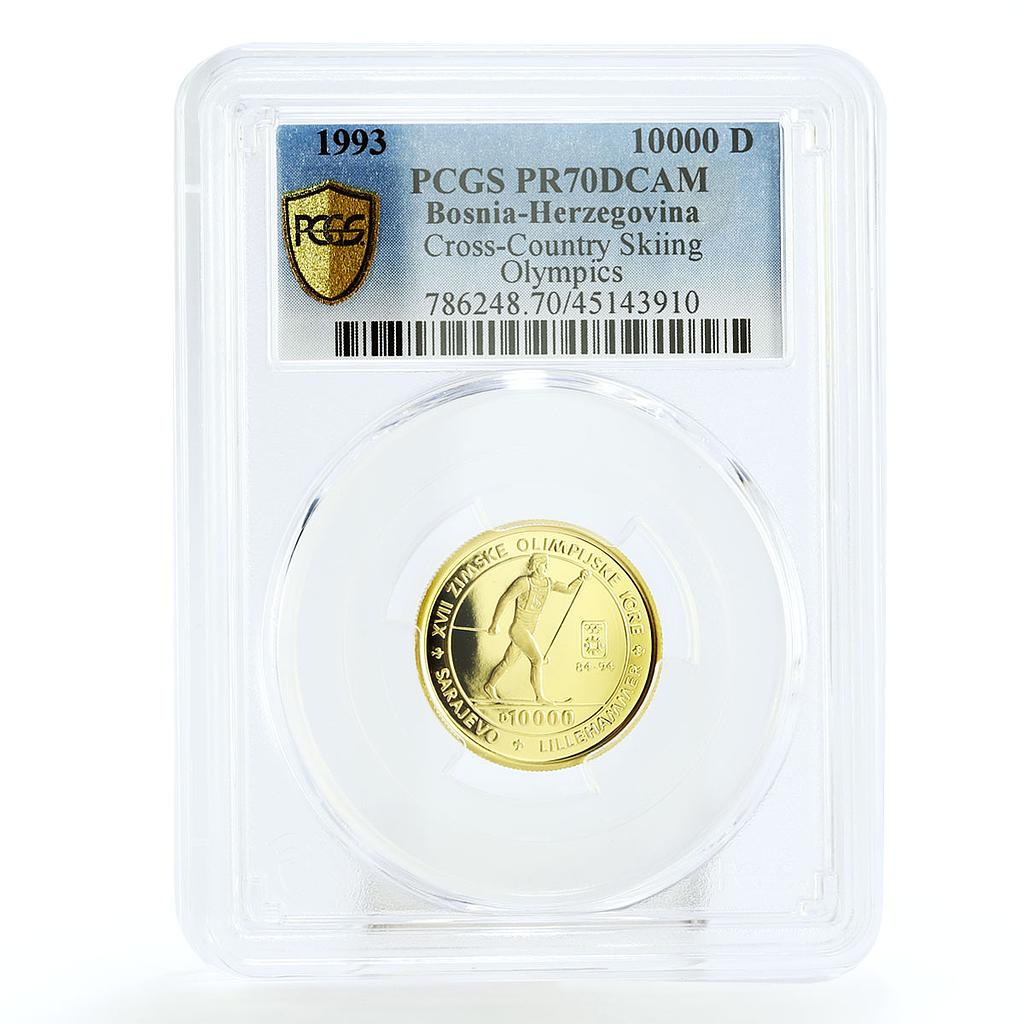 Bosnia and Herzegovina 10000 dinar Olympics Cross-Country Skiing PR70 PCGS 1993